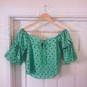 Green Polka Dot Off-Shoulder Top